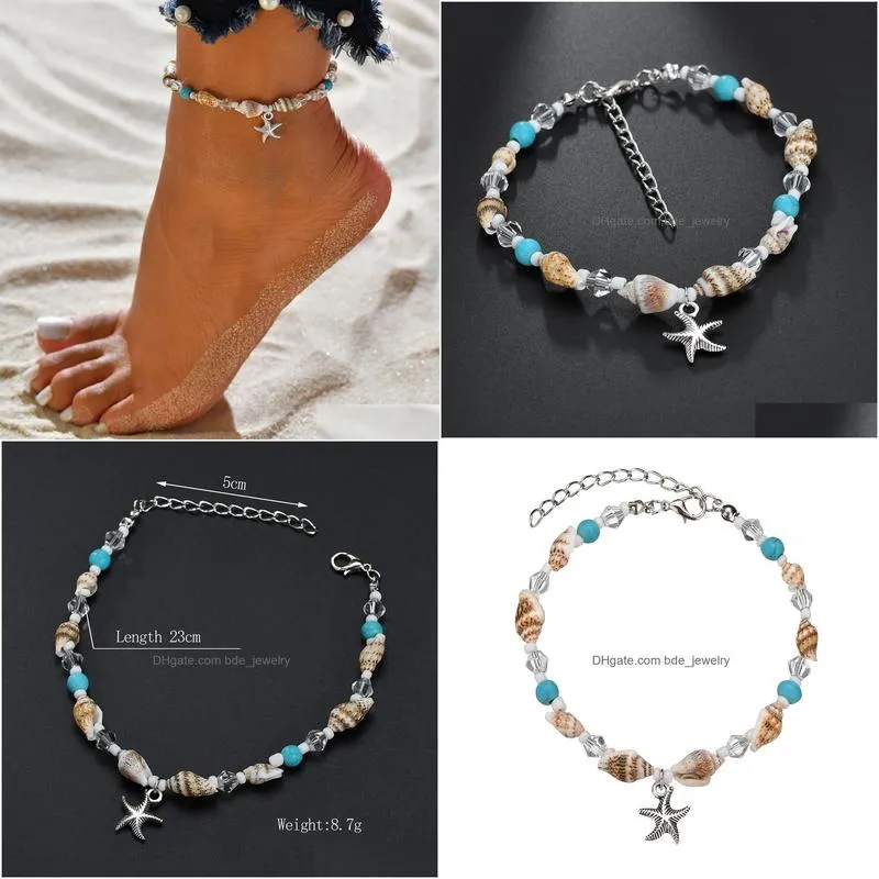 fashion jewelry shells anklet chain shell starfish charms beaded ankle bracelet beach anklets foot chains