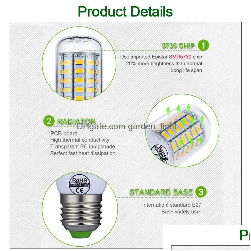 e27 e14 smd5730 led lamp 7w 12w 15w 18w 20w 22w 220v corn lights led bulbs chandelier 48 56 69 72 leds