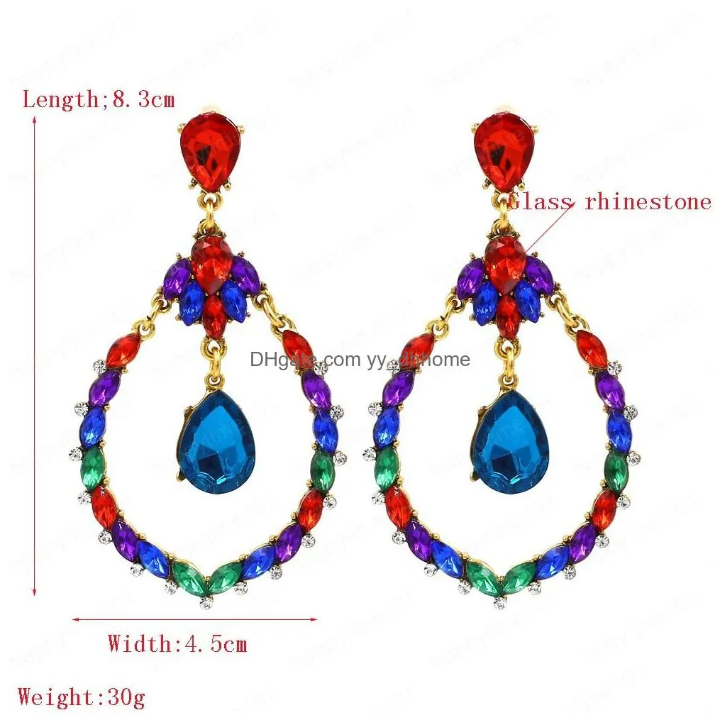 drop earrings jewelry earrings for woman classy lady exaggerated big oval water drop zinc alloy color rhinestone earrings