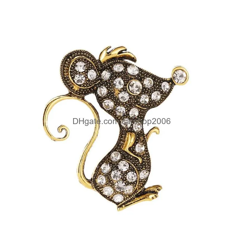 fashion jewelry vintage mouse brooch rhinstone mouse zodiac brooch corsage brooches