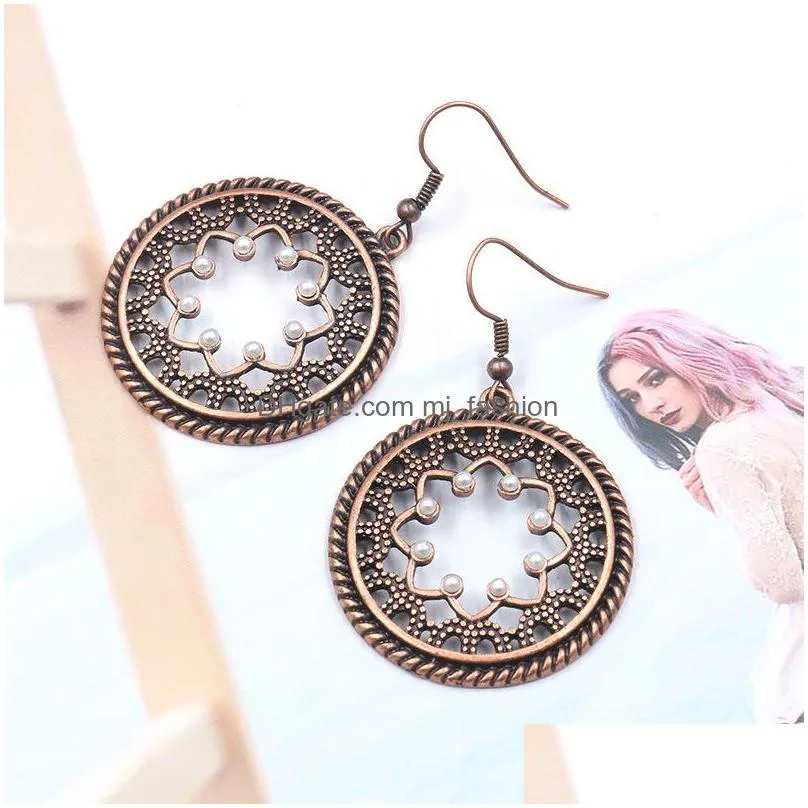 bohemian fashion jewelry womens vintage earrings hollow out flower beads dangle earrings