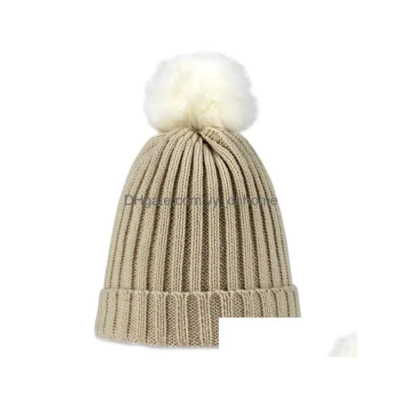  childrens fashion knit hat beanies pompom winter hat high quality kids baby warm beanie plush cap bone cotton