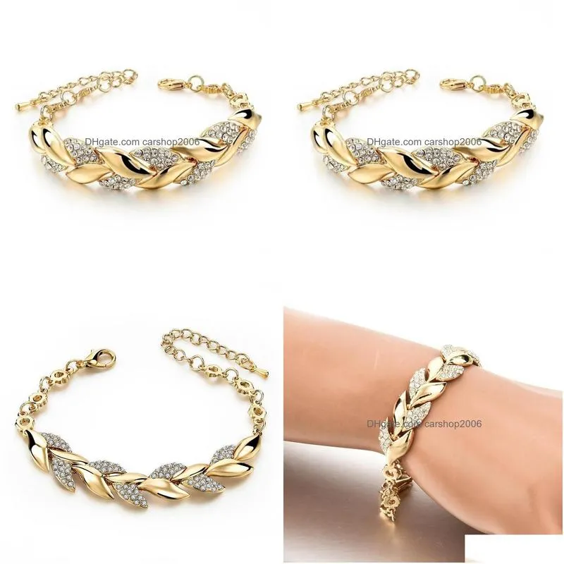 fashion jewelry golden leave bracelet rhinstone leaf chain bracelets