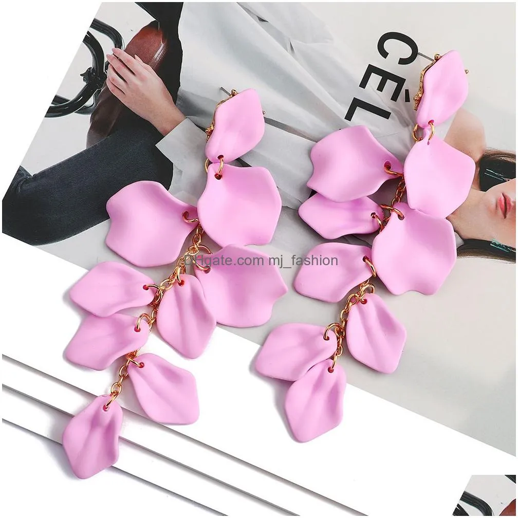 elegant sweet multiacrylic petals lustrous tassel dangle earrings for women light luxury stud earrings