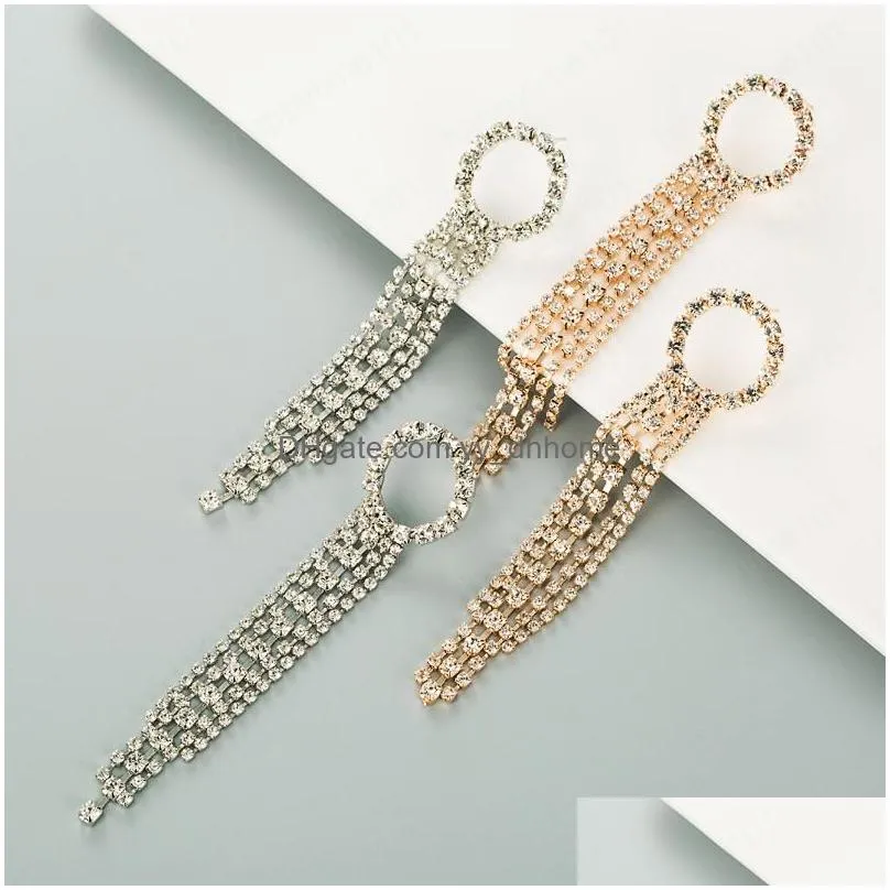 luxury crystal tassel earring for woman elegant sparkly rhinestone statement dangle earrings bridal wedding jewelry