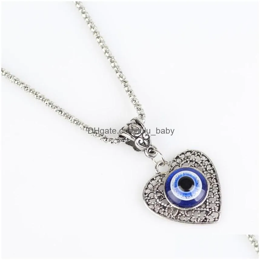 fashion jewelry hollow out heart evil eye necklace blue eyes pendant necklaces