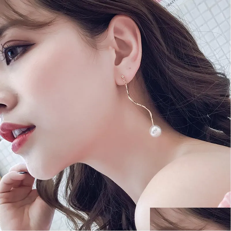 fashion jewelry womens earrings pearl eardrop long stud earrings