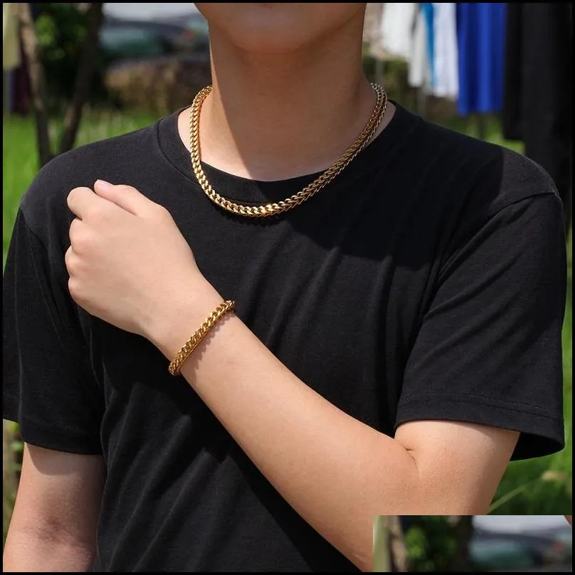 mens gold bracelets hip hop jeweley gold silver plated cuban link 316l stainless steel mens bracelets