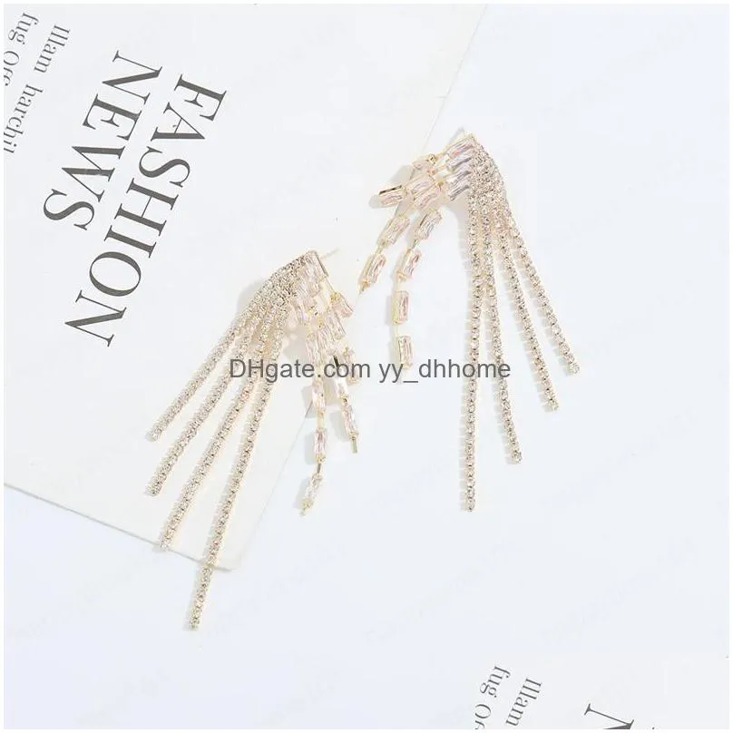 crystal tassel long dangle earring for women trendy rhinestone jewelry pendant earrings high quality