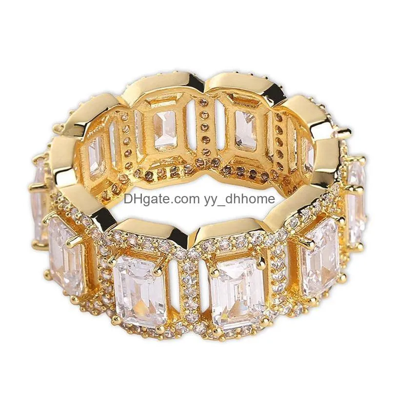 hip hop rings jewelry luxury 18k gold plated cluster rings grade quality glaring zircon paved fashion wedding rings wholesale