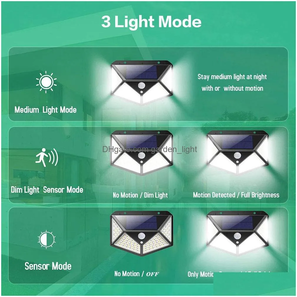 2200mah outdoor 100 led solar wall light update pir motion sensor light waterproof solar light security lamp for yard stairs garage
