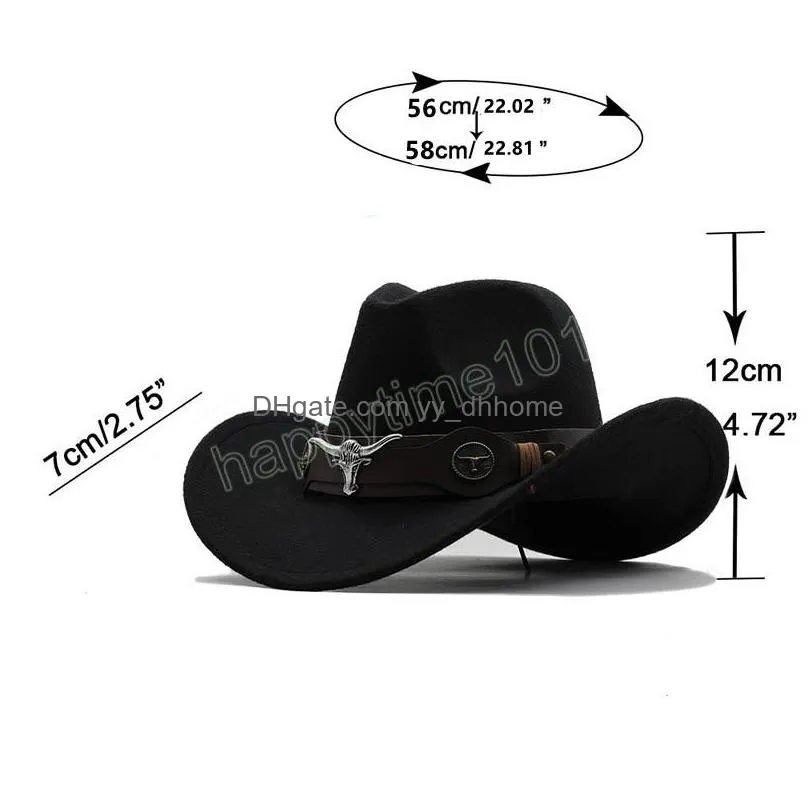 wome men black wool chapeu western  hat gentleman jazz sombrero hombre cap cowgirl hats size 5658cm