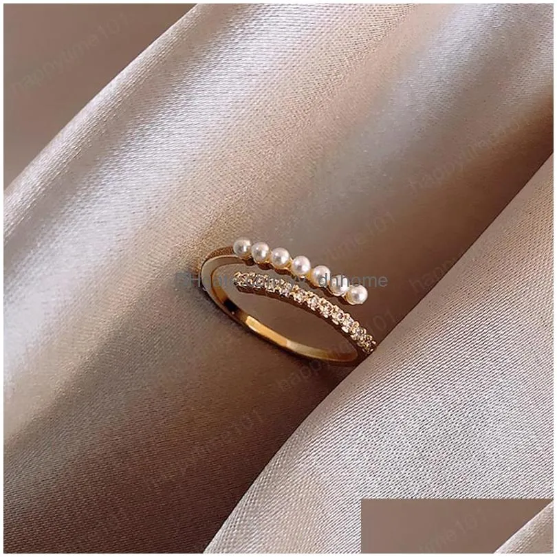 pearl ring exquisite geometric opening rings temperament simple finger ring luxury girl women jewelry gift