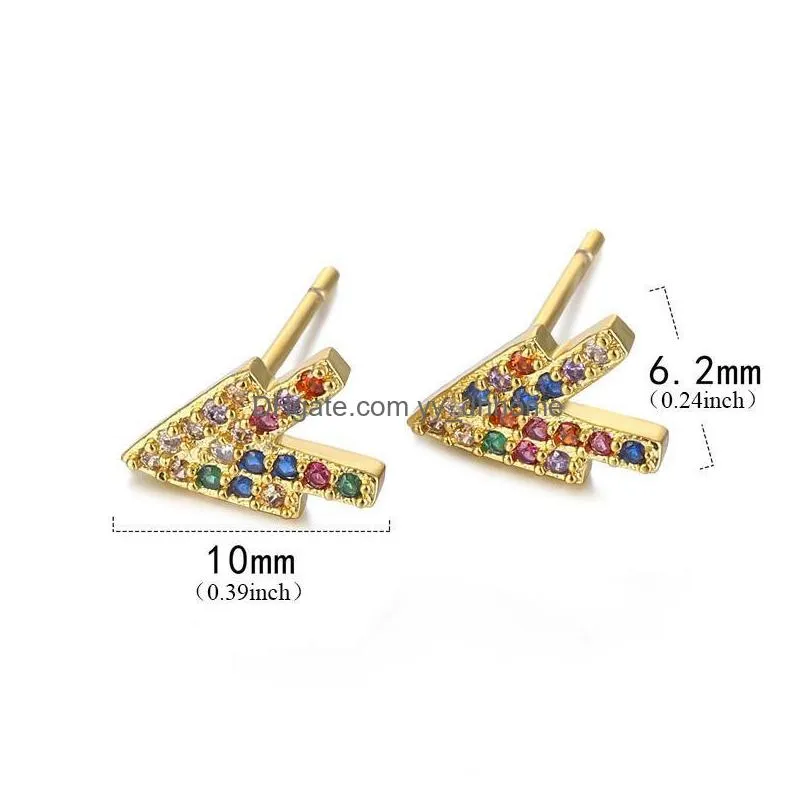 trendy rainbow cubic zirconia 925 silver ear pin love lips arrow tree eye stud earrings fashion copper plated earring ear pin jewelry