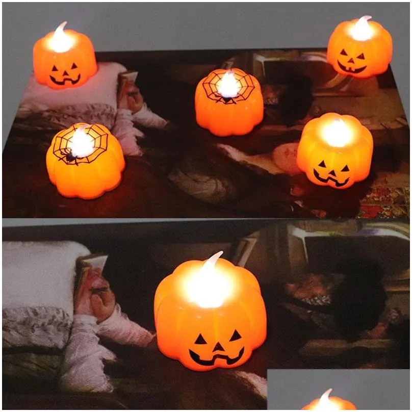 warm white pumpkin tea lights battery operated led tealight flicker flameless candle light party halloween decoration