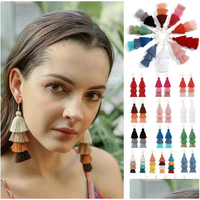 20 colors bohemian long tassel earrings female multilayer handmade earring eardrop dangle chandelier wholesale selling