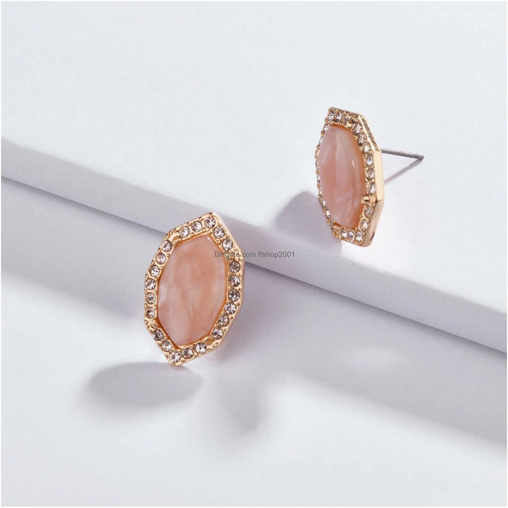 fashion jewelry womens alloy gem rhinestone geometry polygon plate stud earrings lady stud earrings