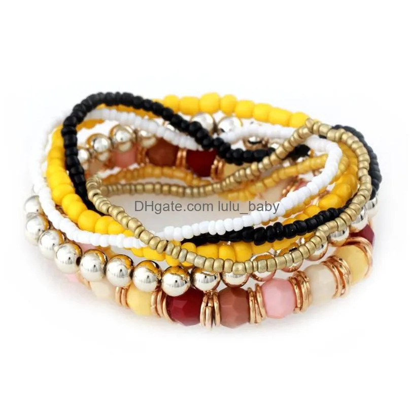 bohemian fashion jewelry strands resin beads bracelet multi layer colorful beaded charms bracelets