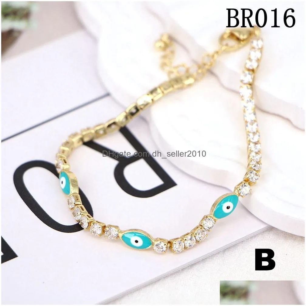 fashion jewelry enamel evil eye bracelets for women crystal zircon blue eyes chain bracelet