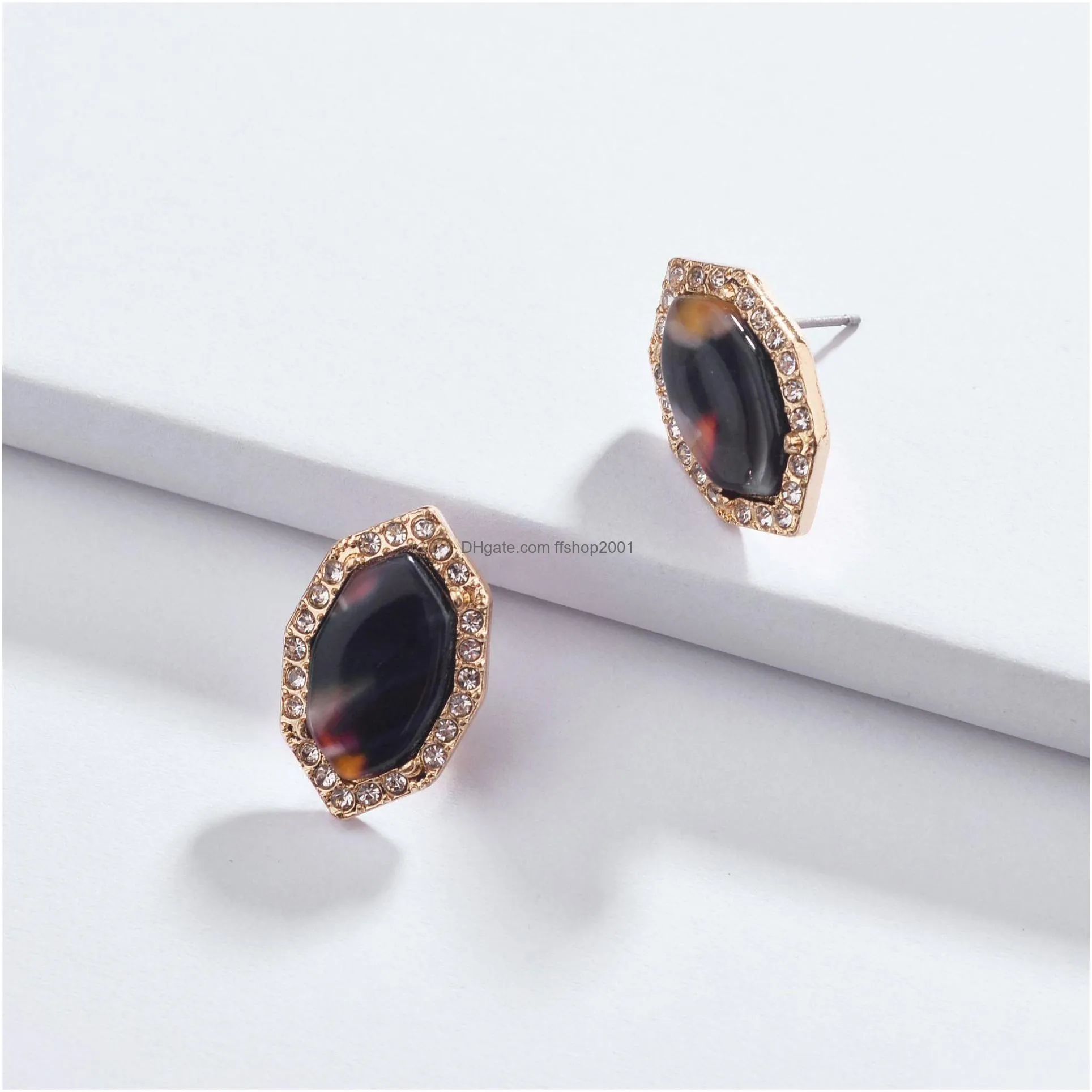 fashion jewelry womens alloy gem rhinestone geometry polygon plate stud earrings lady stud earrings