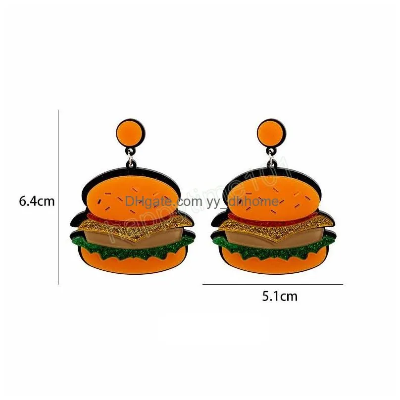 acrylic hamburger food dangle earrings for women exaggerate chicken burger earrings party prom jewelry gift accessory