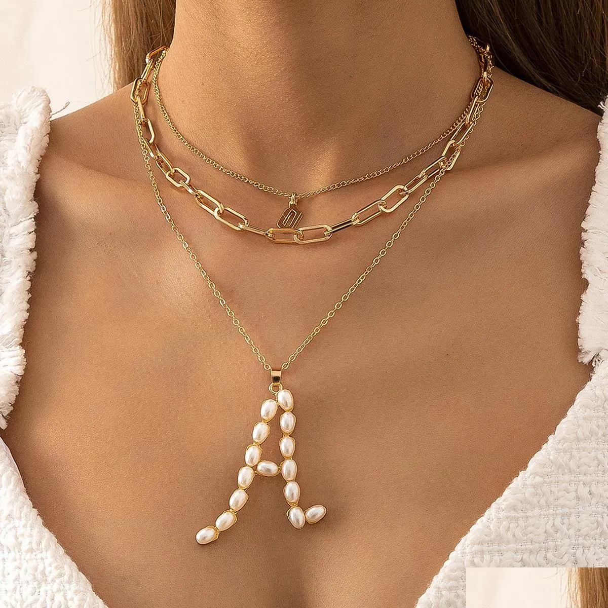 fashion jewelry multi layer necklace geometric chain letter a pendant choker necklaces