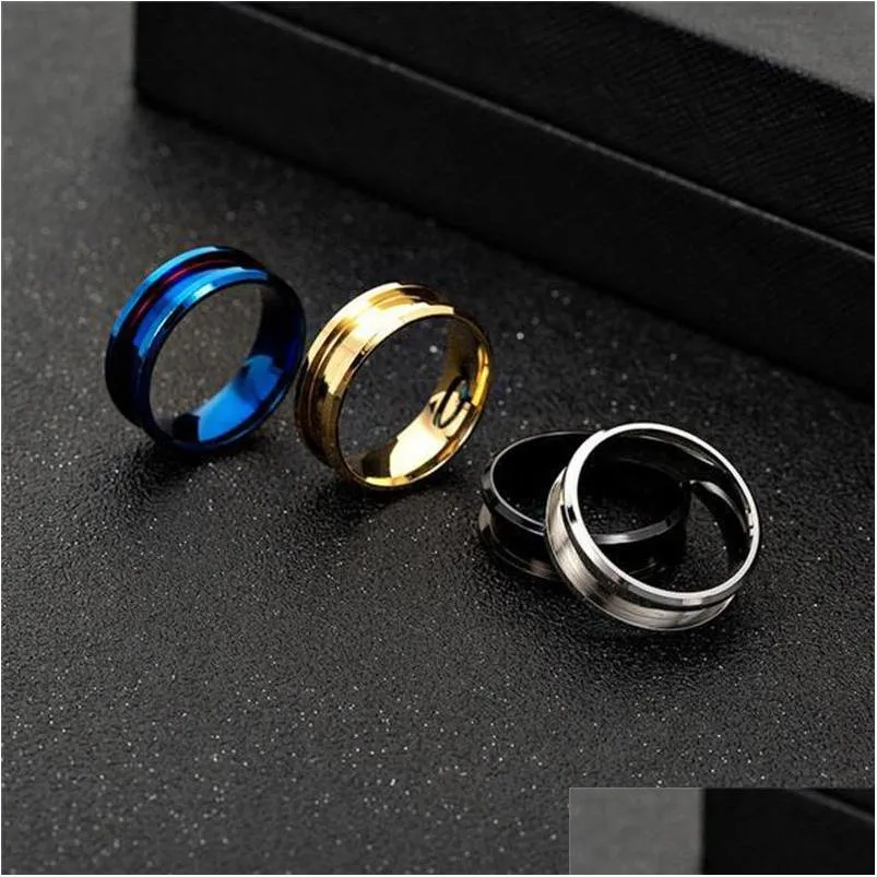 stainless steel groove ring band finger tie rings for women men fashion jewelry will and sandy gold blue black