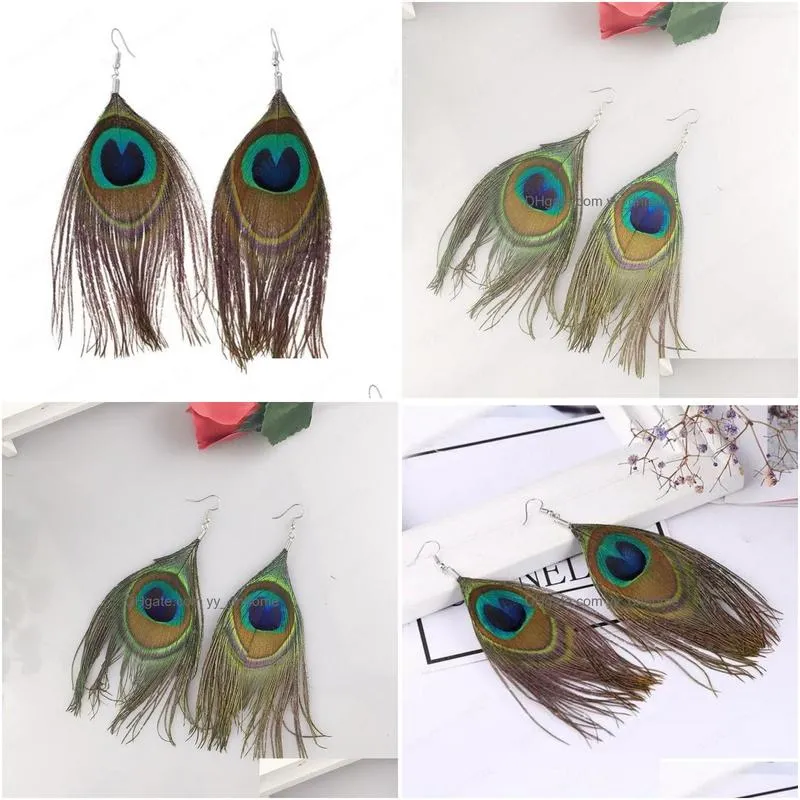 vintage peacock dangle earring for women female bohemian summer ethnic tassel long feather earrings boho holiday ear jewelry oorbellen