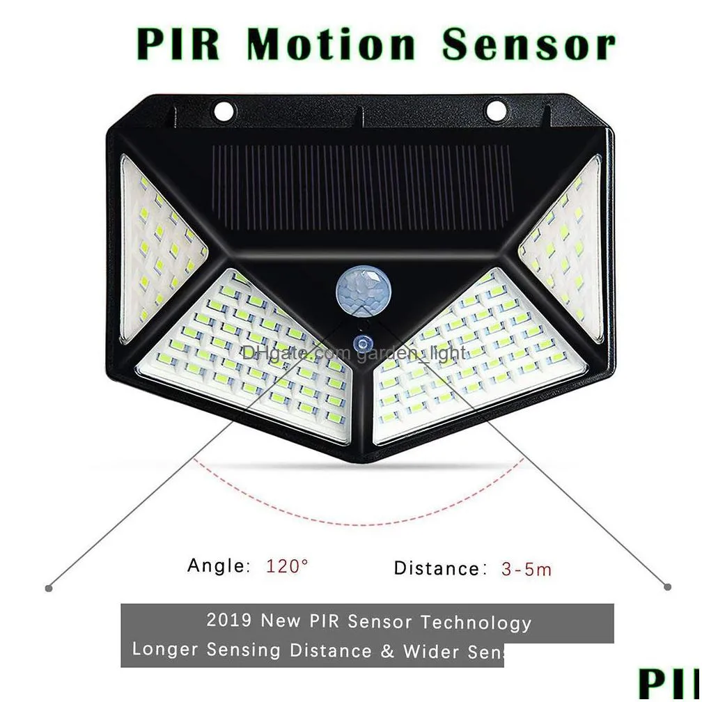 2200mah outdoor 100 led solar wall light update pir motion sensor light waterproof solar light security lamp for yard stairs garage