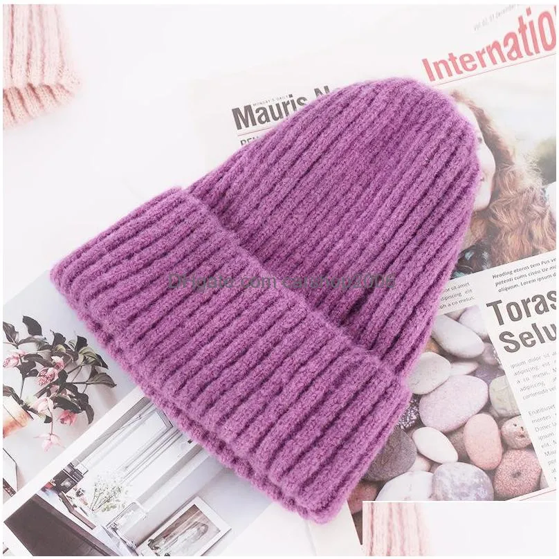 autumn winter women knitted hat candy color warm beanie wool ball caps knitting hats