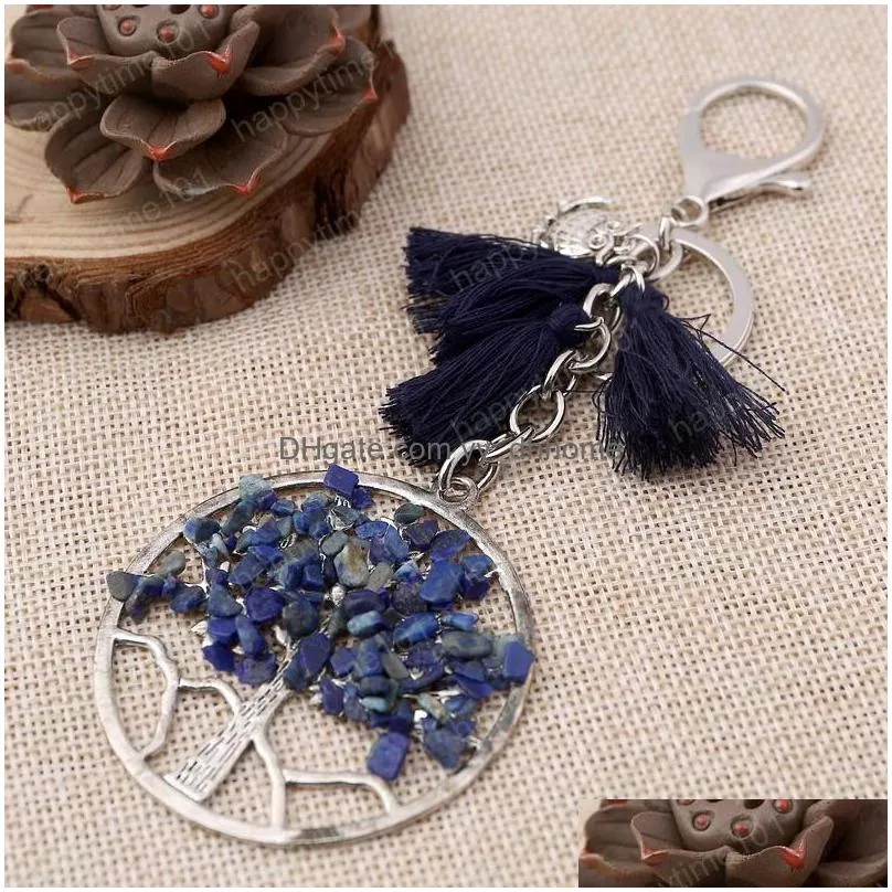 natural stone tree of life keyring owl keychain tassel charms keychain accessories designer keyring fashion jewelry drop ship