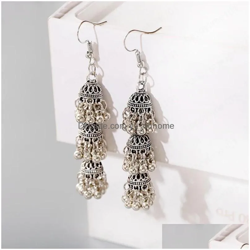 womens retro long gold jhumka dangle earring indian jewelry classic bells tassel drop earrings