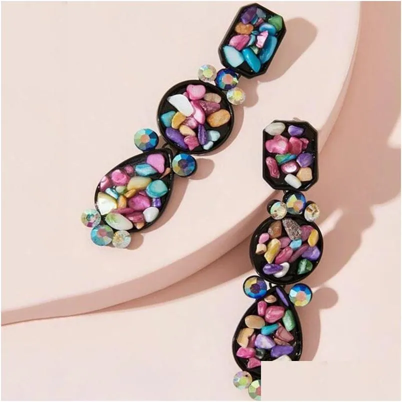 bohemianfashion jewelry exaggerated earrings colorful stone beads danlge long stud earrings