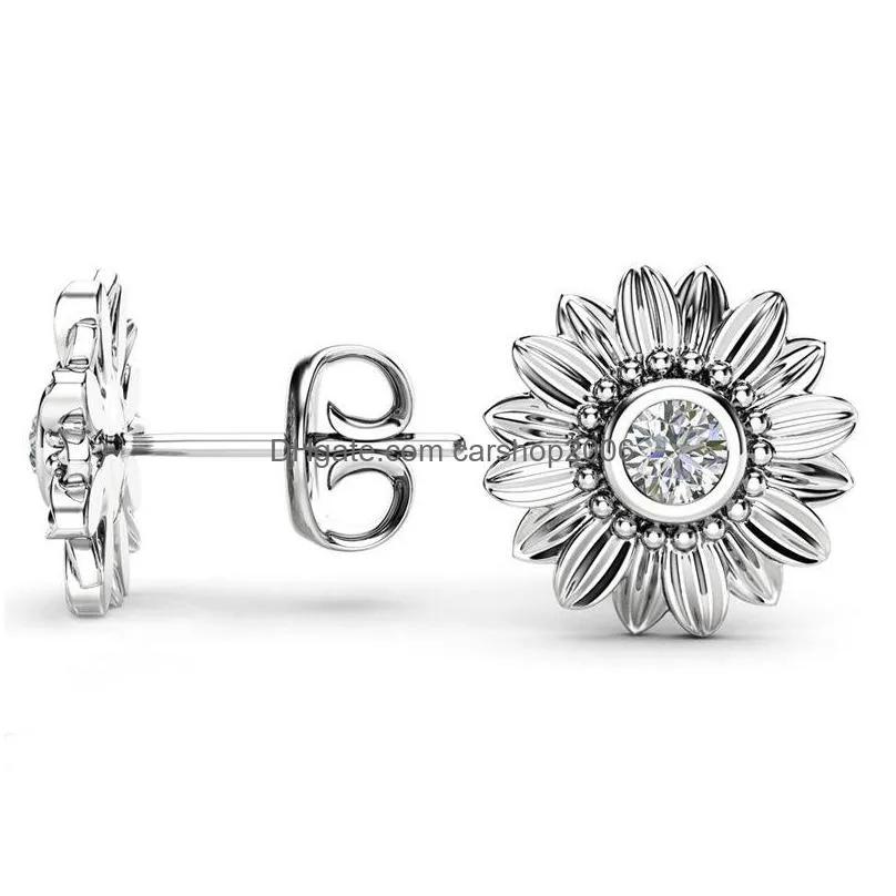 fashion jewelry ol lady daisy flower stud earrings zircon gold silver plated earring