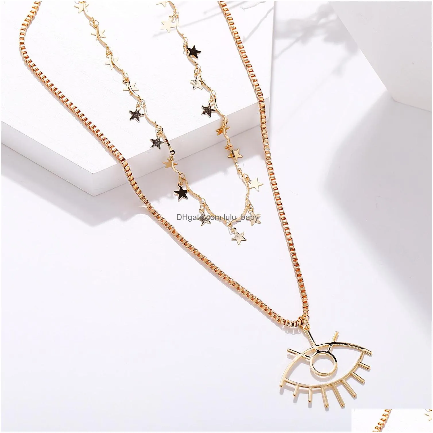 fashion jewelry eye pendant multilayer necklace retro stars clavicle chain necklace