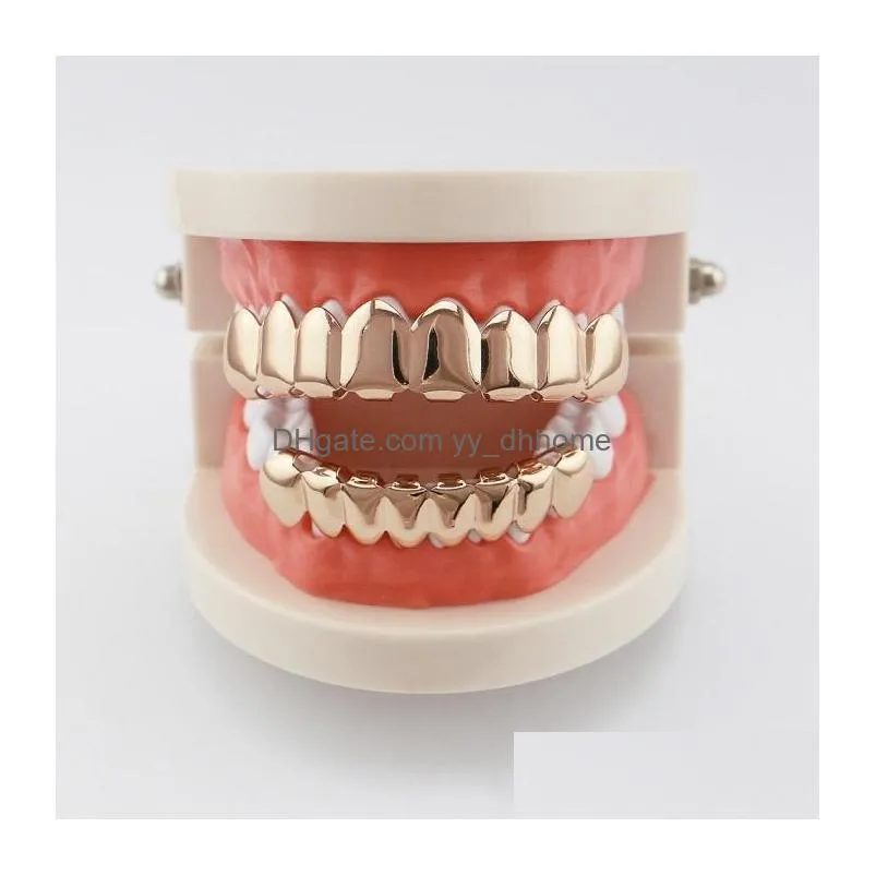 hip hop smooth grillz real gold plated dental grills rappers cool body jewelry four colors golden silver rose gold gun black