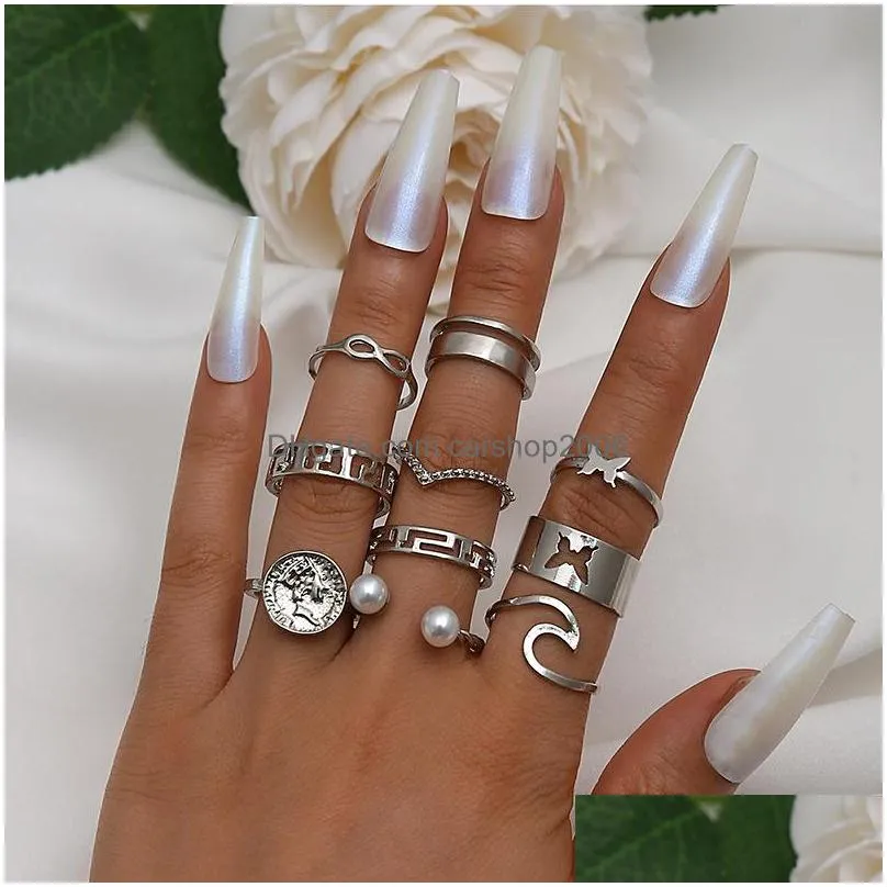 fashion jewelry knuckle ring set silver geometric hollow butterfly stacking rings set 10pcs/set