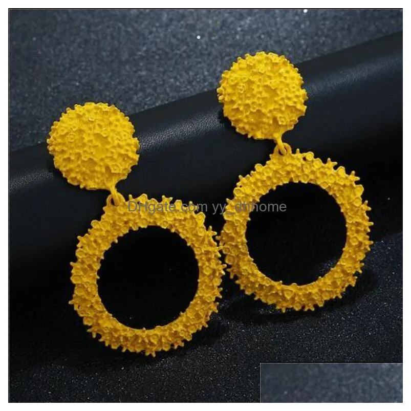  trendy fashion luxury designer vintage exaggerated simple 3d carved geometric circles woman pendant stud earrings