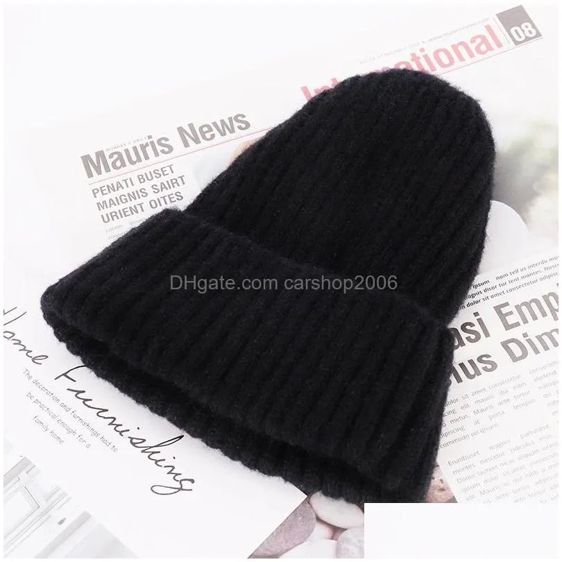 autumn winter women knitted hat candy color warm beanie wool ball caps knitting hats