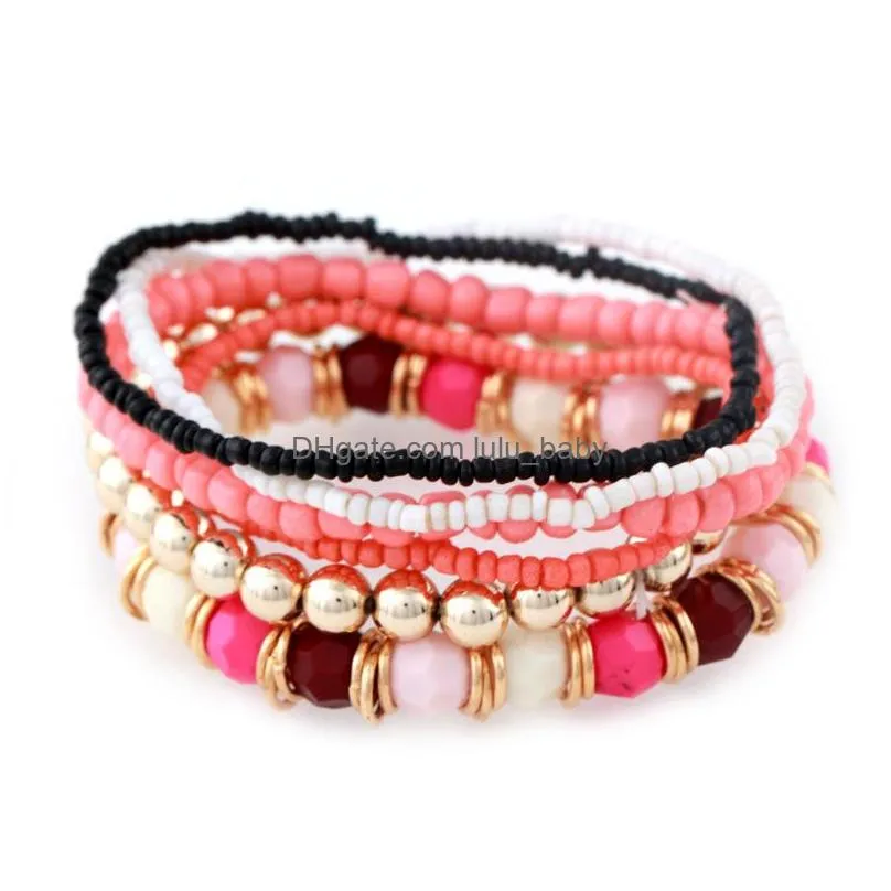 bohemian fashion jewelry strands resin beads bracelet multi layer colorful beaded charms bracelets
