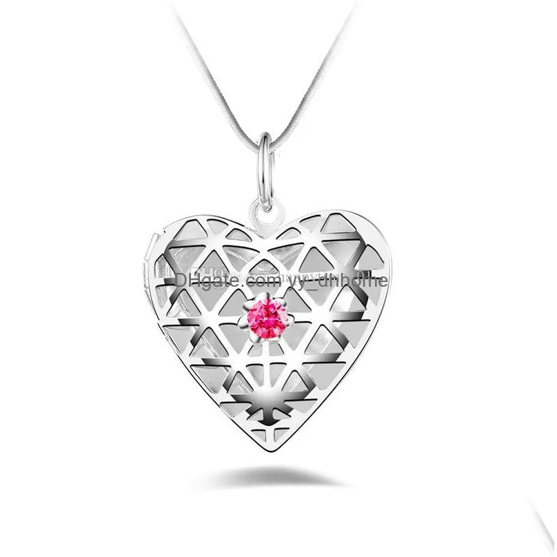 925 sterling silver p o heart love hollow lockets necklace cz diamond  oils diffuser locket snake chain for women fashion