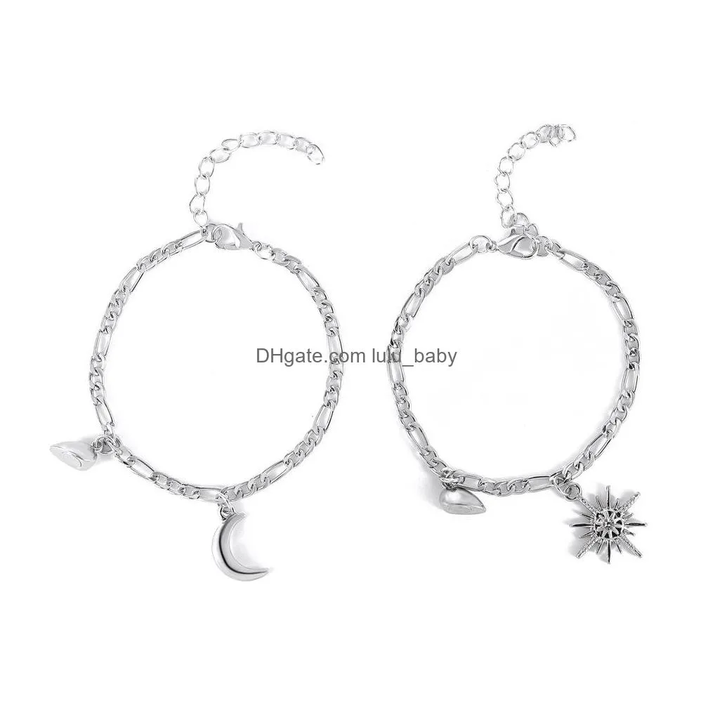 fashion jewelry sun moon charm magnetic stainless steel bracelet man woman couples lovers bracelets adjustable ornaments