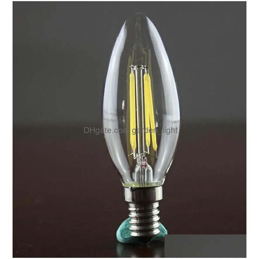 edison filament dimmable led candle lamp 2w 4w e14 e12 led bulbs light high bright e27 candle light 85265v
