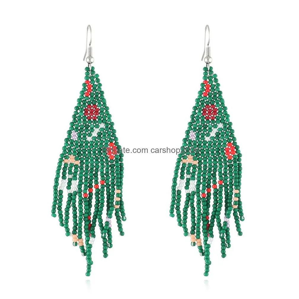 christmas fashion jewelry beaded tassels dangle earrings handwoven xmas tree santa claus colorful rice beads earrings