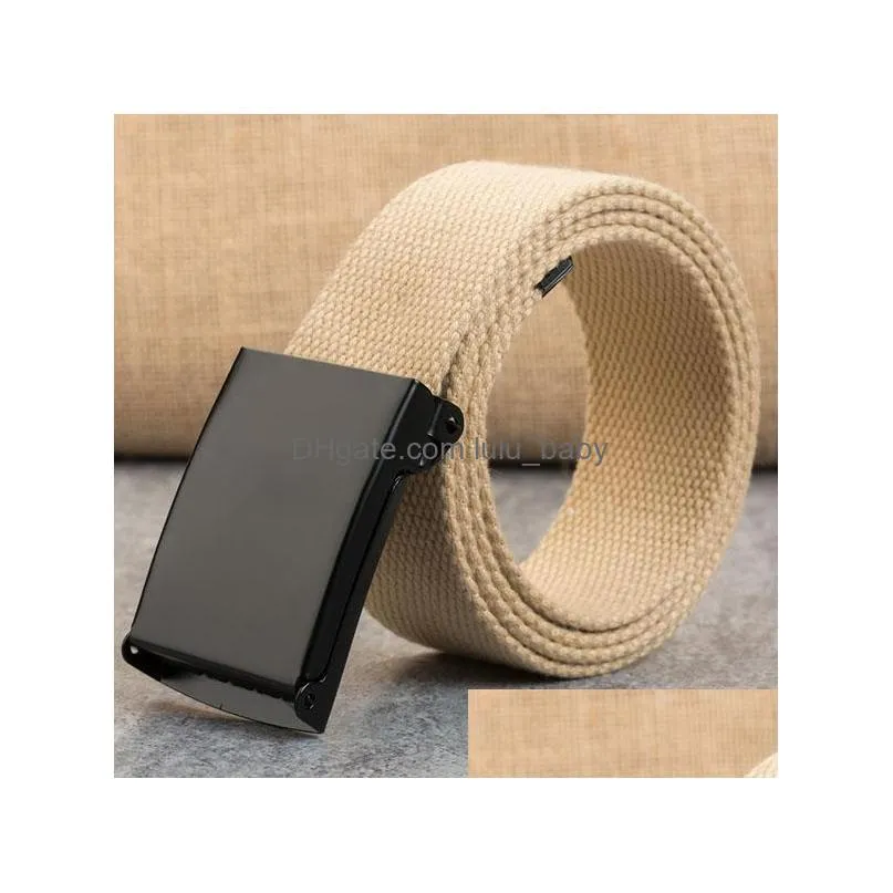 mens womens canvas woven belt smooth buckle casual jeans canvas belt