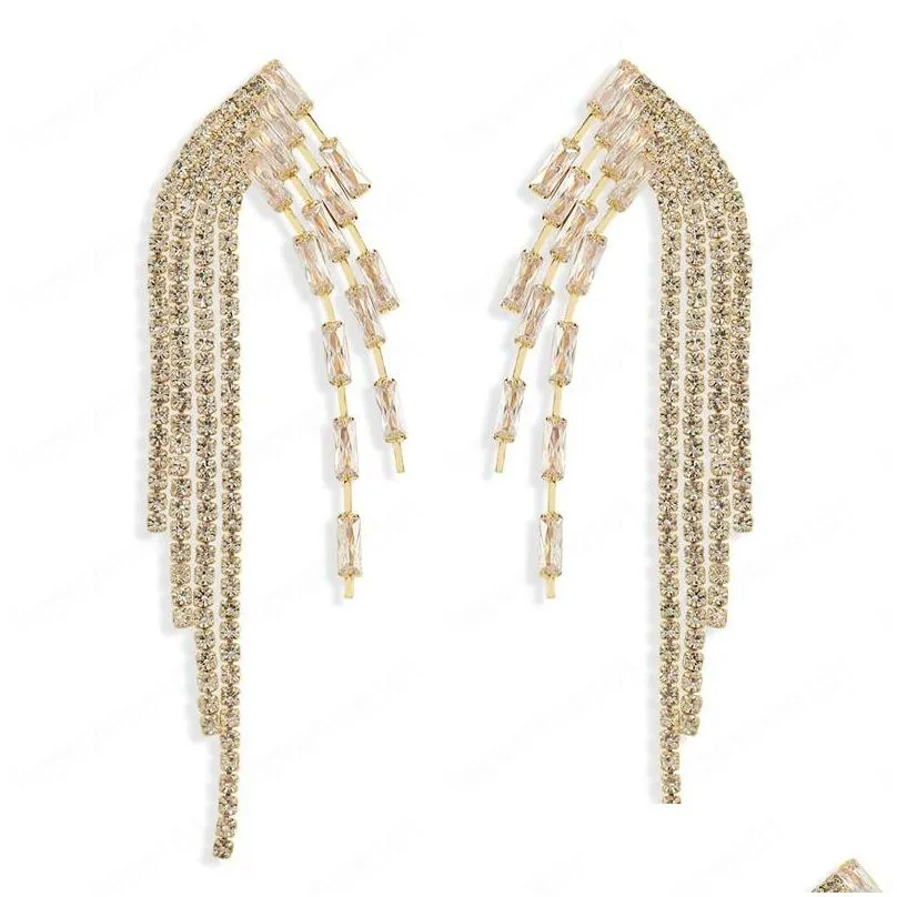 crystal tassel long dangle earring for women trendy rhinestone jewelry pendant earrings high quality