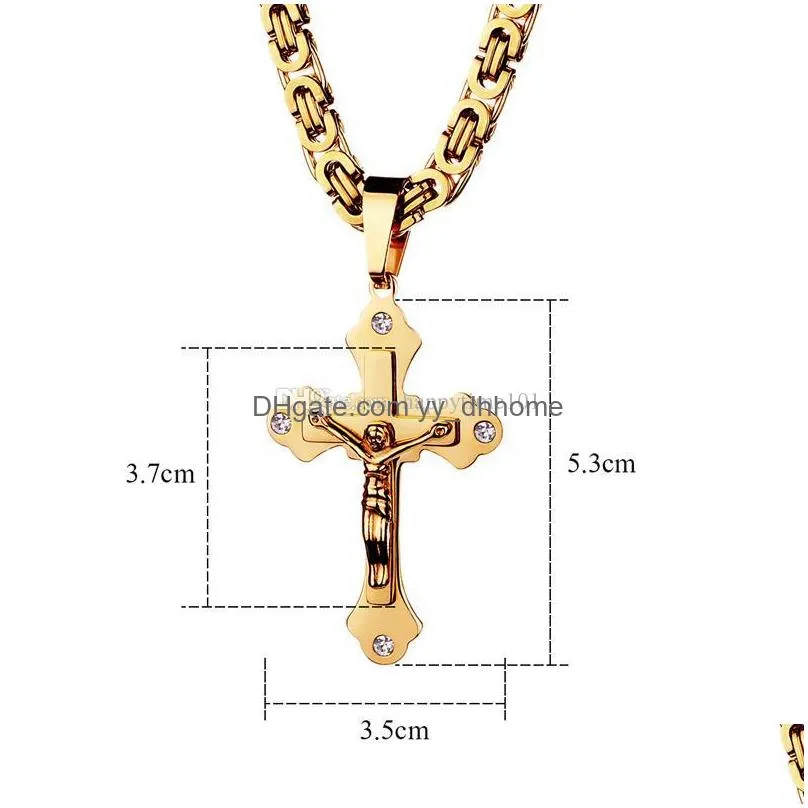 stainless steel mens cross necklaces multilayer christian jesus crucifix pendant biker chain for male s fashion hip hop jewelry