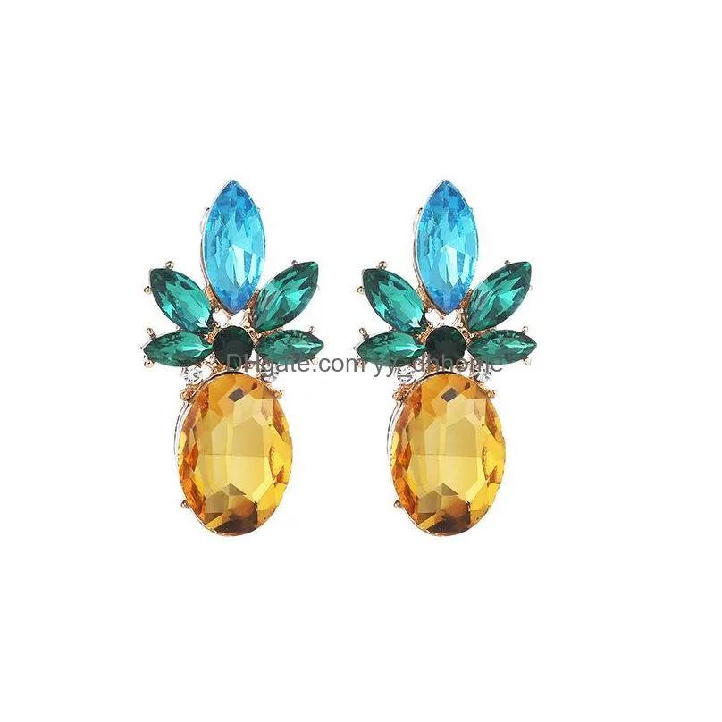  fashion jewelry womens rhinestone pineapple dangle stud earrings lady cute earrings