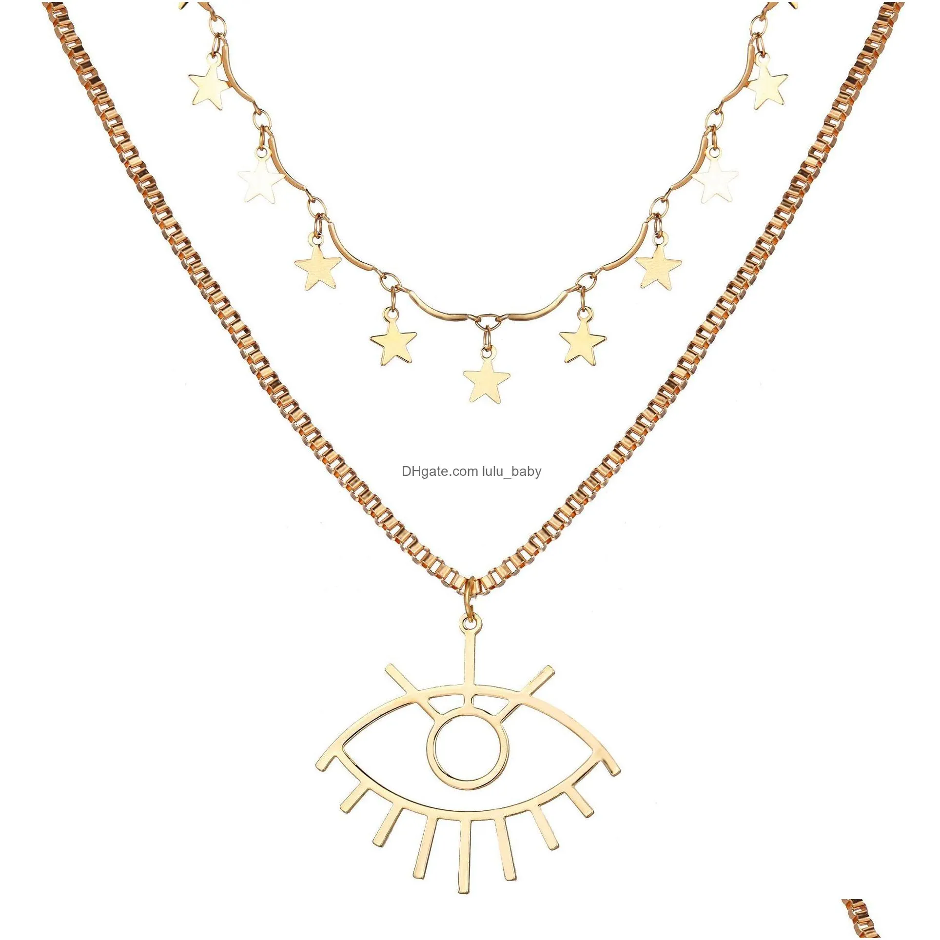 fashion jewelry eye pendant multilayer necklace retro stars clavicle chain necklace