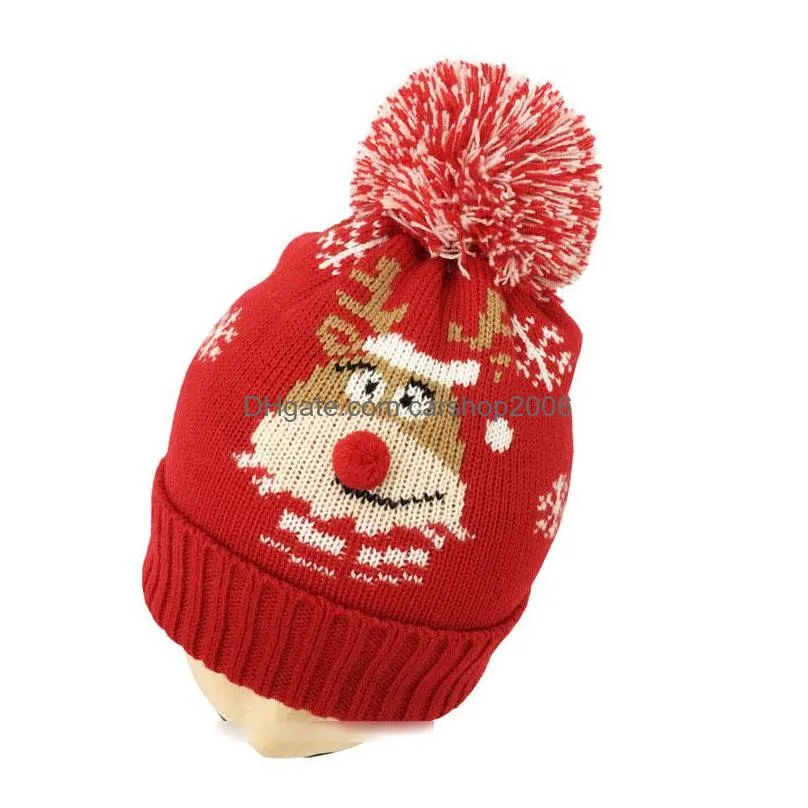 autumn winter christmas hat snowflake jacquard pattern red hem wool ball caps big girl womens knitted beanies warm hats